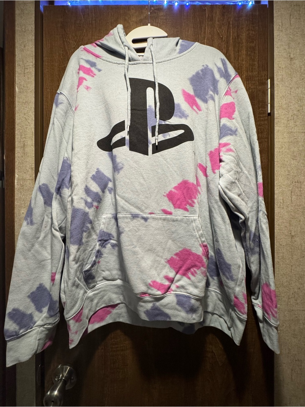 Sony Men's Crewneck Hoodie with Pink & Purple Tie-Dye
